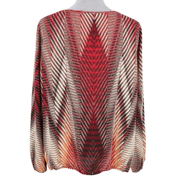 Chicos Top 3 Womens XL 16 Red Beige Faux Wrap Crinkle Bubble Hem Blouse - Picture 2 of 11